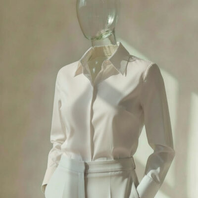 Women’s white onyx blouse front view by CG Claudia Garcia